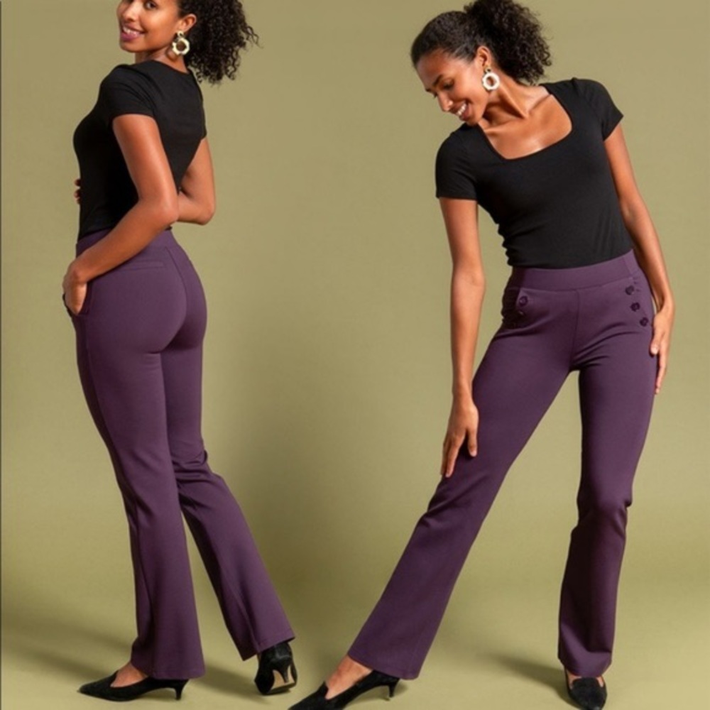 Betabrand 6-Button Dress Pant Yoga Pants, Medium Petite